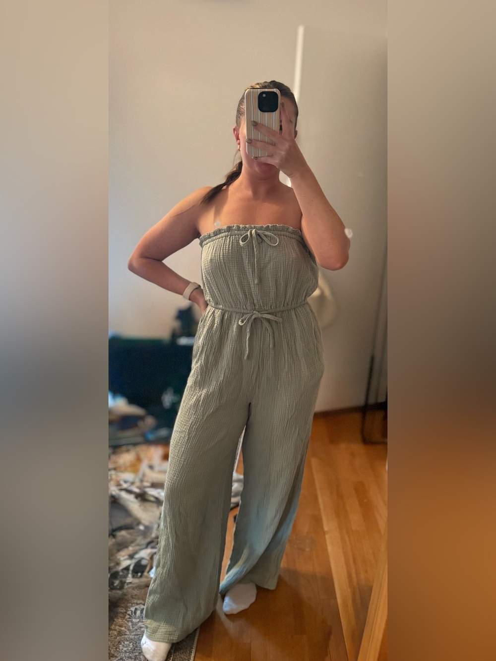 Strapless Muslin Sage Green Jumpsuit